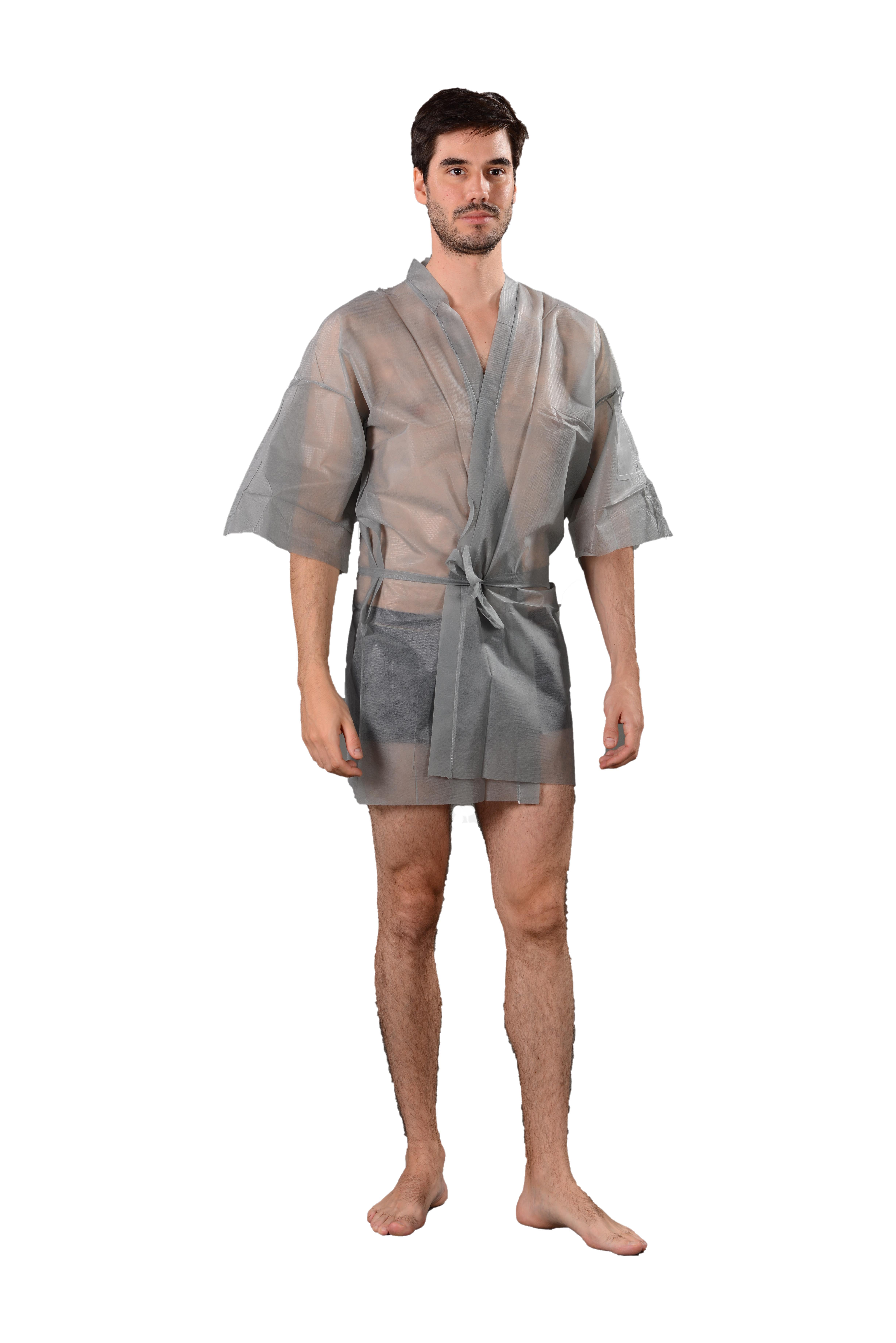 Disposable Nonwoven Sauna Kimono with Short Sleeve