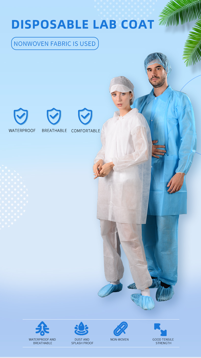 Disposable SMS Lab Coat Visit gown with Knitted cuff 